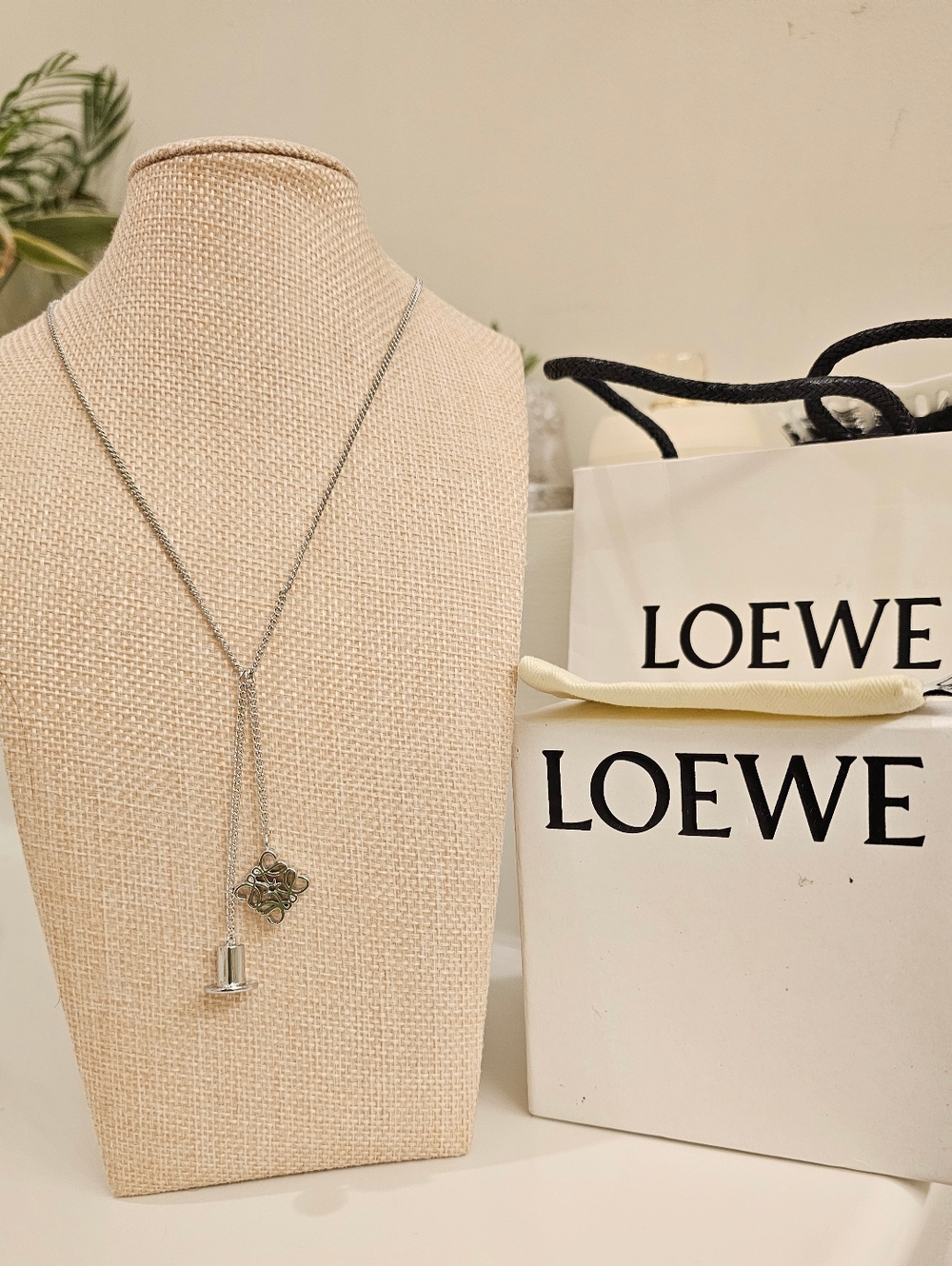 💥RESERVED💥 LOEWE Silver Tone Anagram Charm Necklace